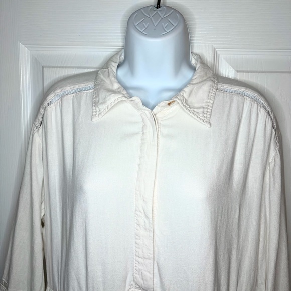 Anthropologie Maeve Bettina Collared Linen Tiered Mini Shirt Dress Ivory White M - Picture 7 of 13